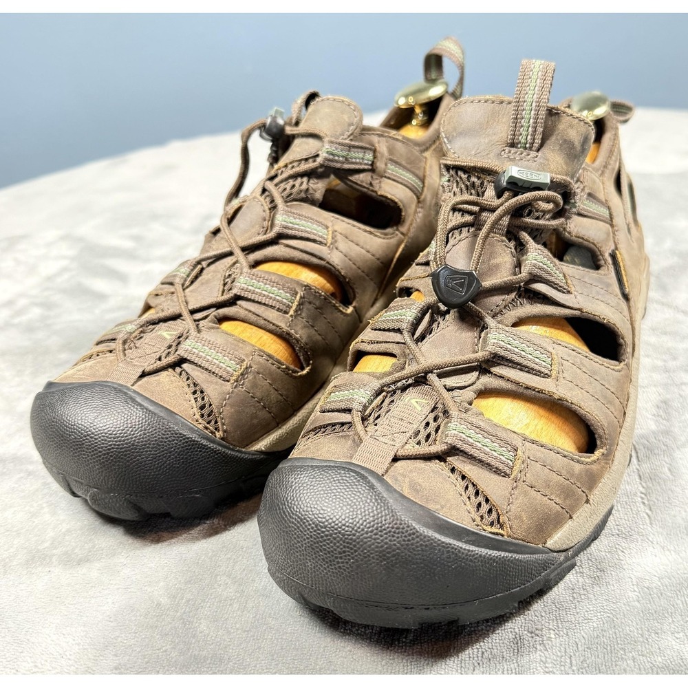 Keen Shoes Mens Size 10 Brown Leather Waterproof Bungee Lace Up Sandals Hiking